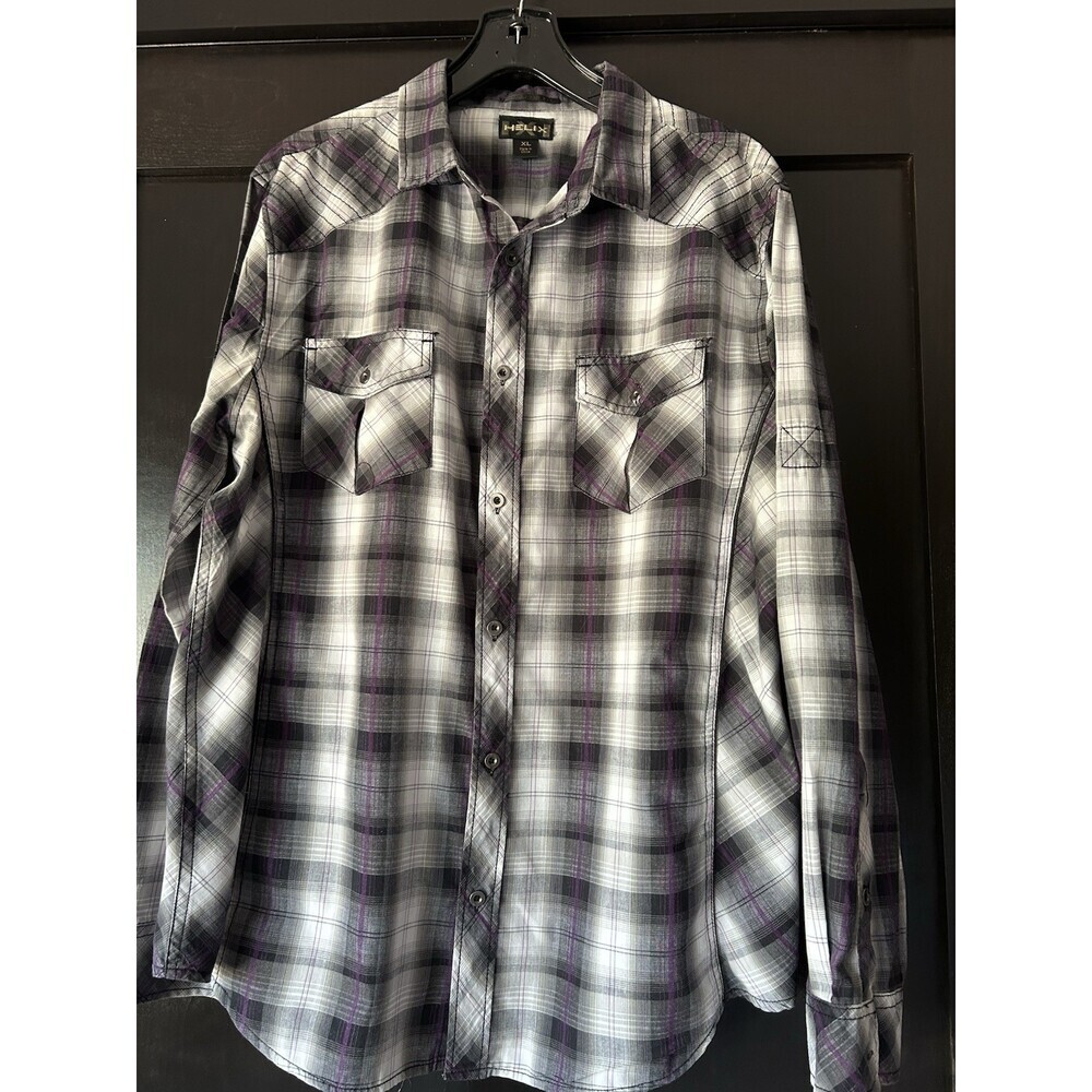 Helix Plaid Shirt Sz XL Button Up W/ Metal Buttons, Long Sleeve
